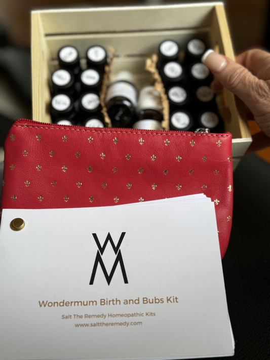 Birth & Bubs Kit - 22 Remedies in Wooden Crate + Luxe Leather Pouch